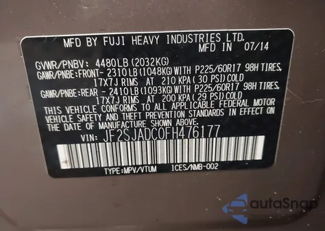 2015 Subaru Forester 2.5I Premium z USA, uszkodzony, nr VIN JF2SJADC0FH476177